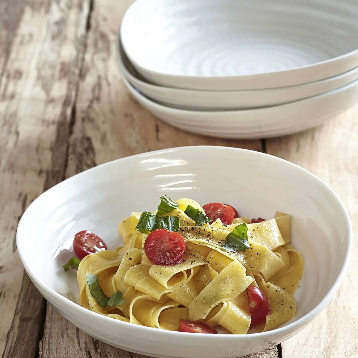 Footed bowls arranged for serving