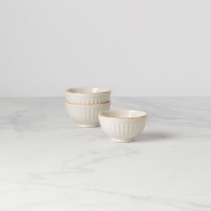 Grooved White Stoneware Mini Bowl Set, 3-Piece