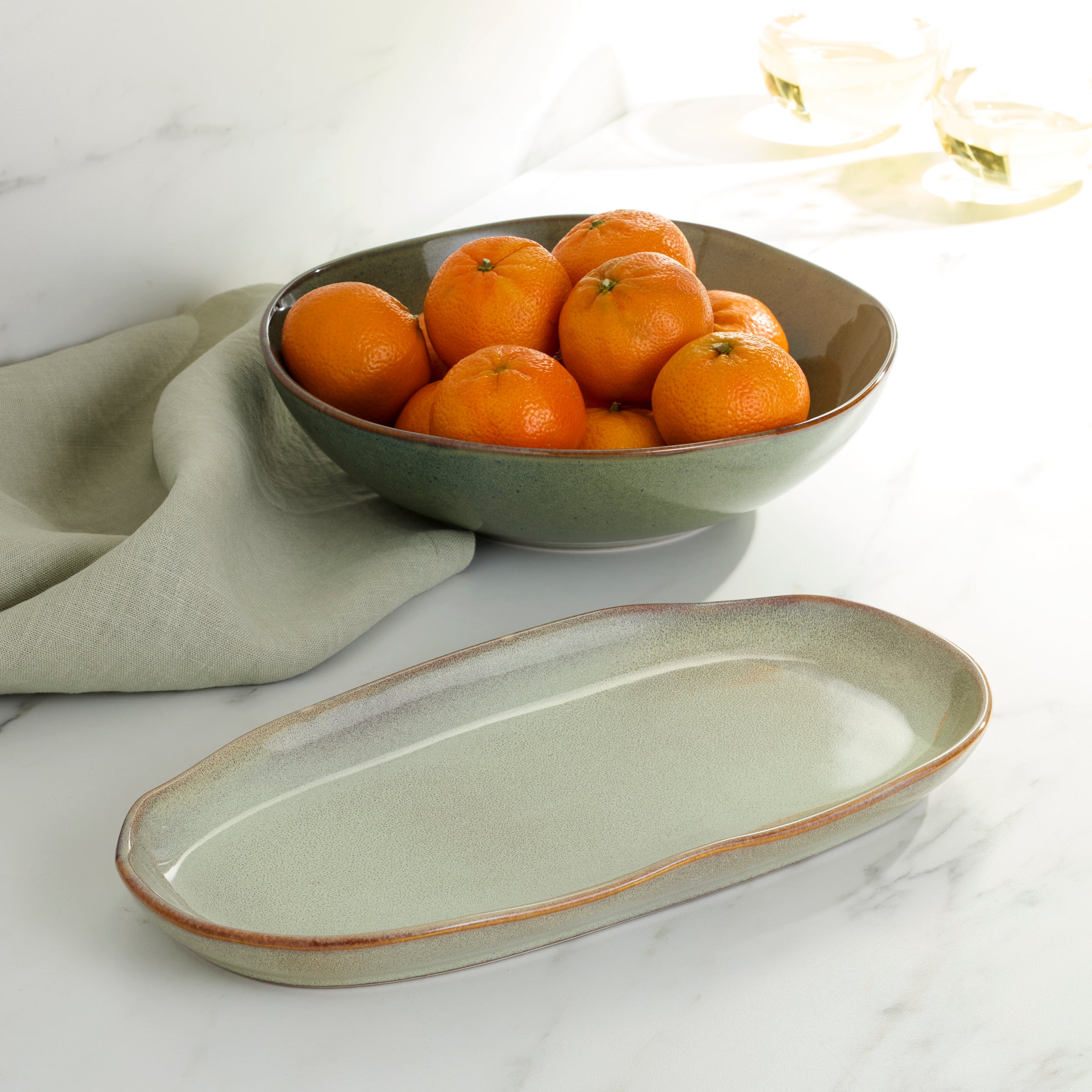 Green Stoneware Serving Set, 2-Piece - Image 2
